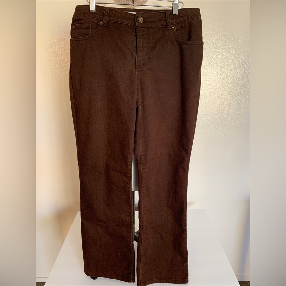 Chicos Platinum Ultimate Fit Boot Leg Brown Pants Size 1 Short Preowned